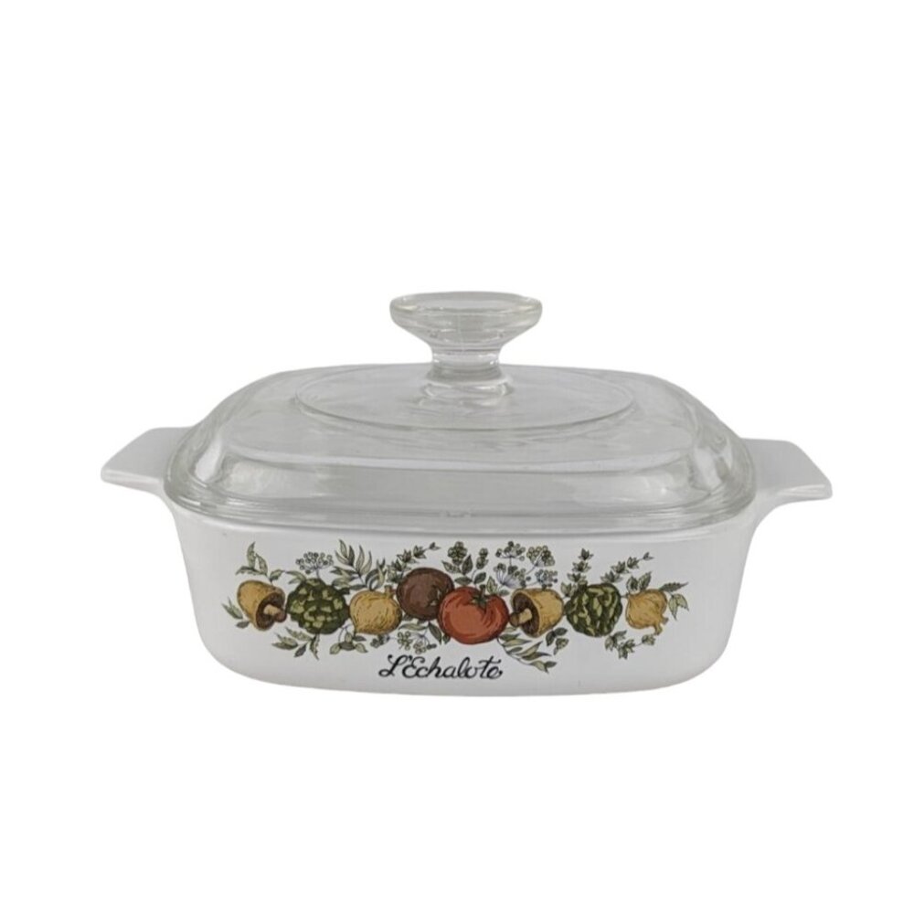 L'Echalote Corning Ware Spice of Life A-1-B‎ Casserole Dish Pyrex Lid Vtg 1 Qt